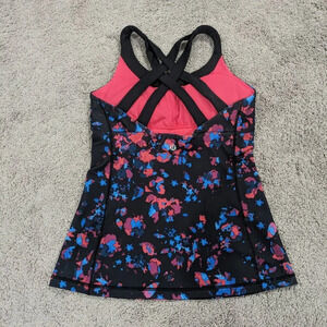 Lululemon Dandy-Digie Enhearten Tank Black with Pink and Purple Splatters Size 6